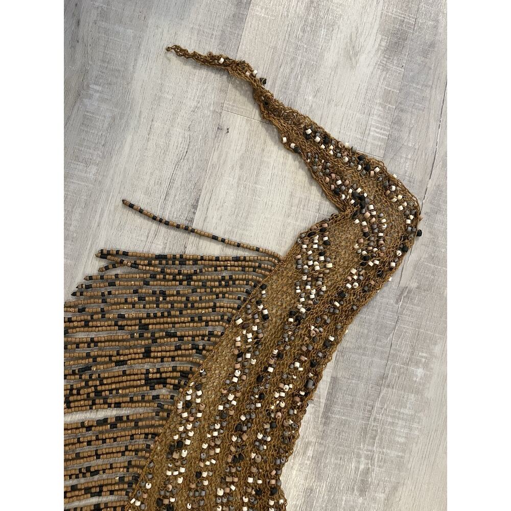 VTG Long Fringe Beaded Bib Scarf Crocheted Macrame Belly Dance Hip Belt Western - Picture 4 of 4
